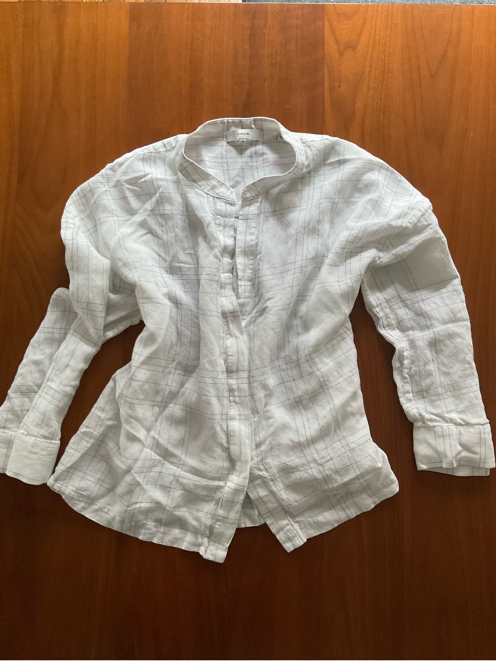 Vince Relaxed Window Panel Linen Blend Blouse, EUC